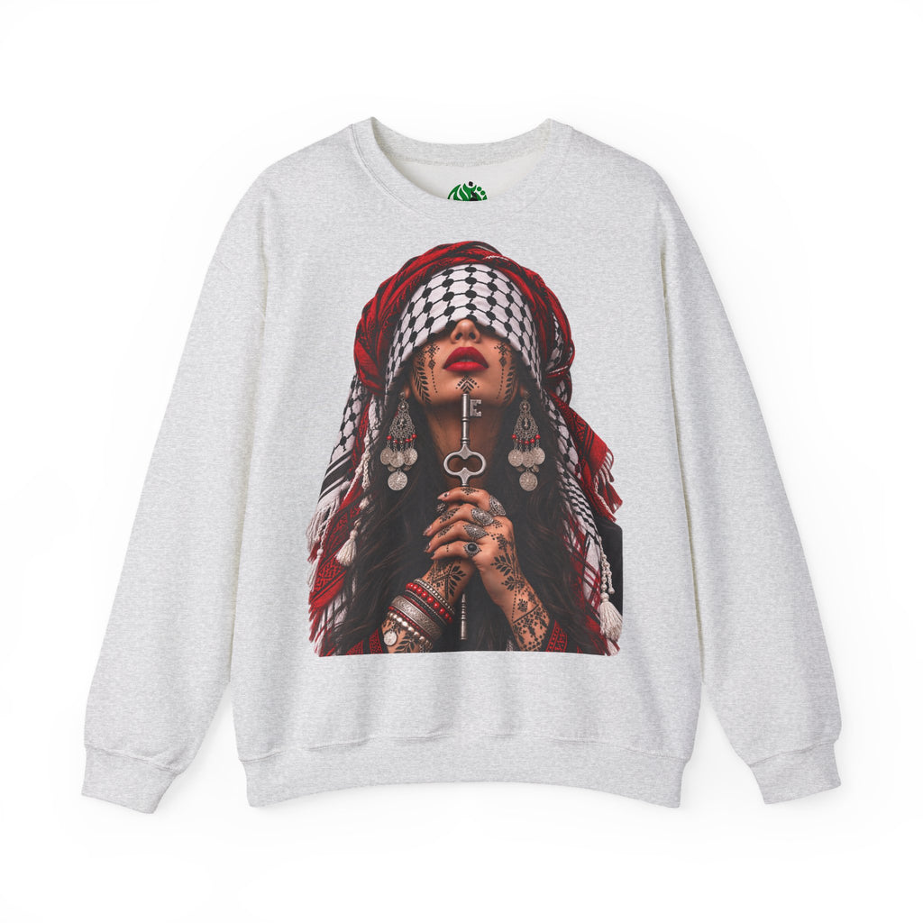 Palestinian Keffiyeh Woman Graphic Sweatshirt — Resilience Portrait Crewneck