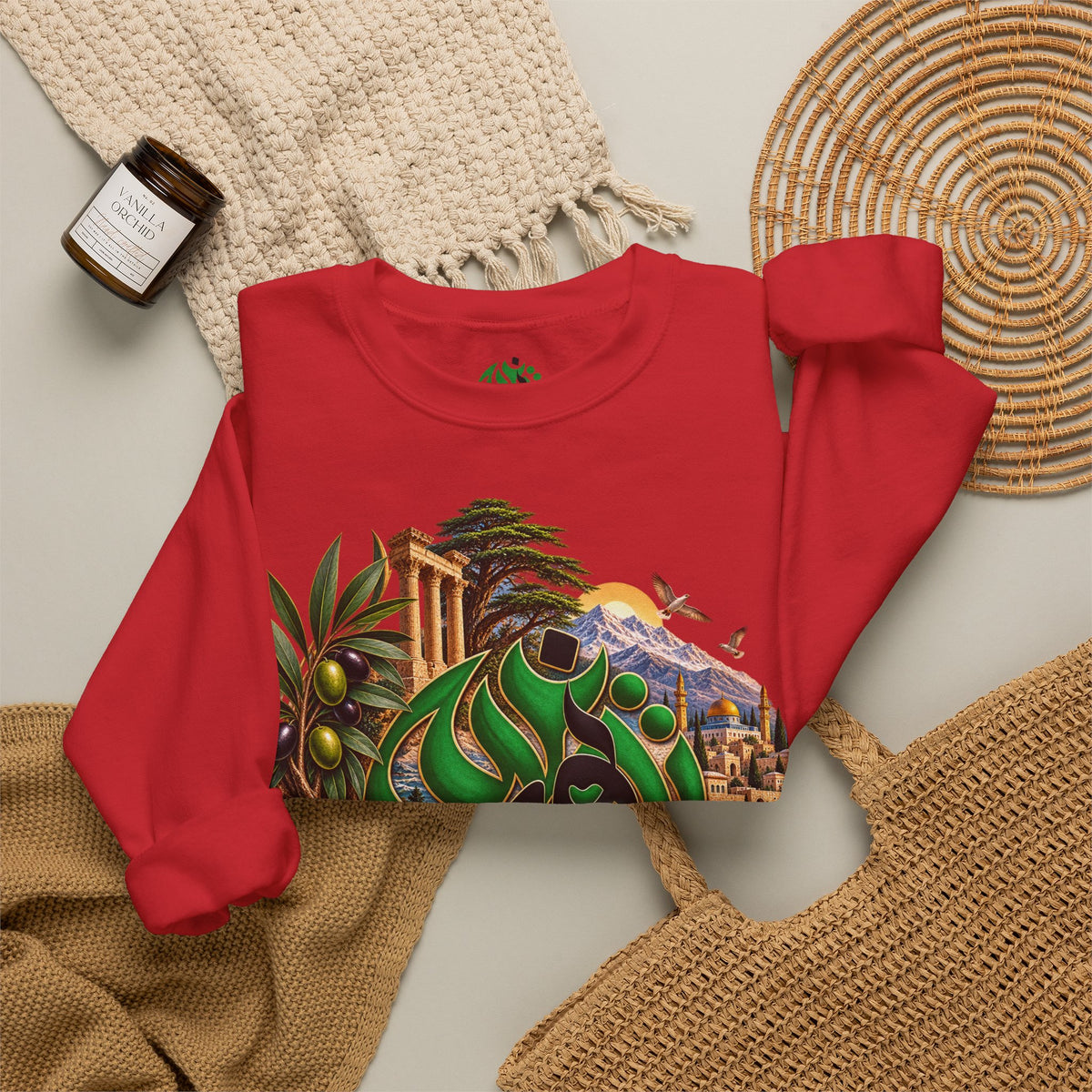 Levant Arabic Calligraphy Crewneck Sweatshirt | Middle Eastern Landscape Design