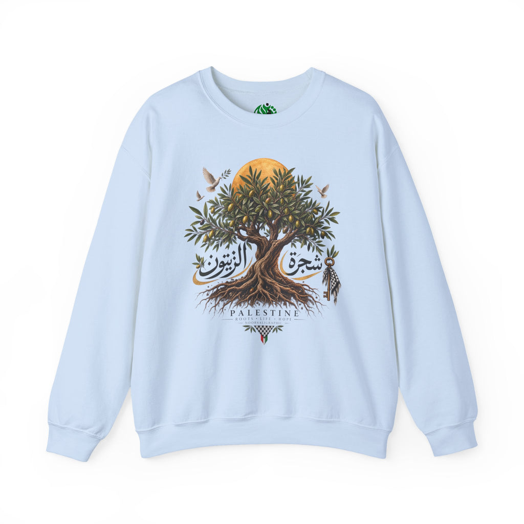 Sweat-shirt illustration Olivier | Calligraphie palestinienne, soleil et oiseaux