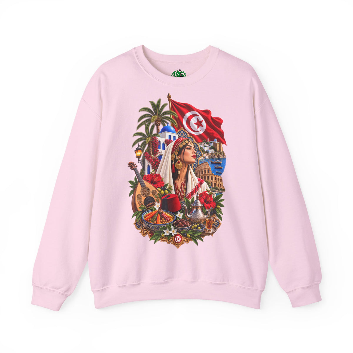 Sweat-shirt ras du cou Héritage Tunisien – Drapeau tunisien et collage culturel