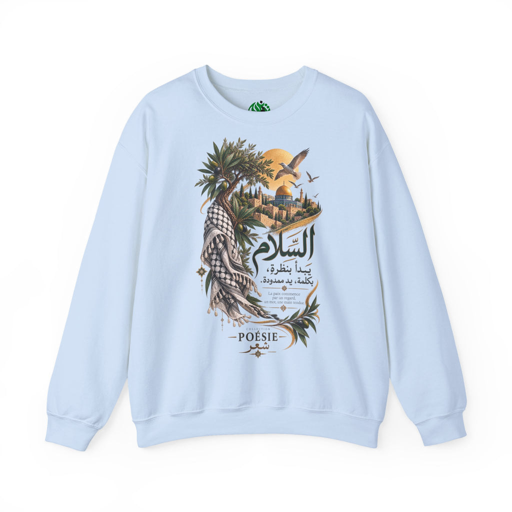 Arabic Palm Oasis Graphic Sweatshirt — "السلام" Poésie Crewneck