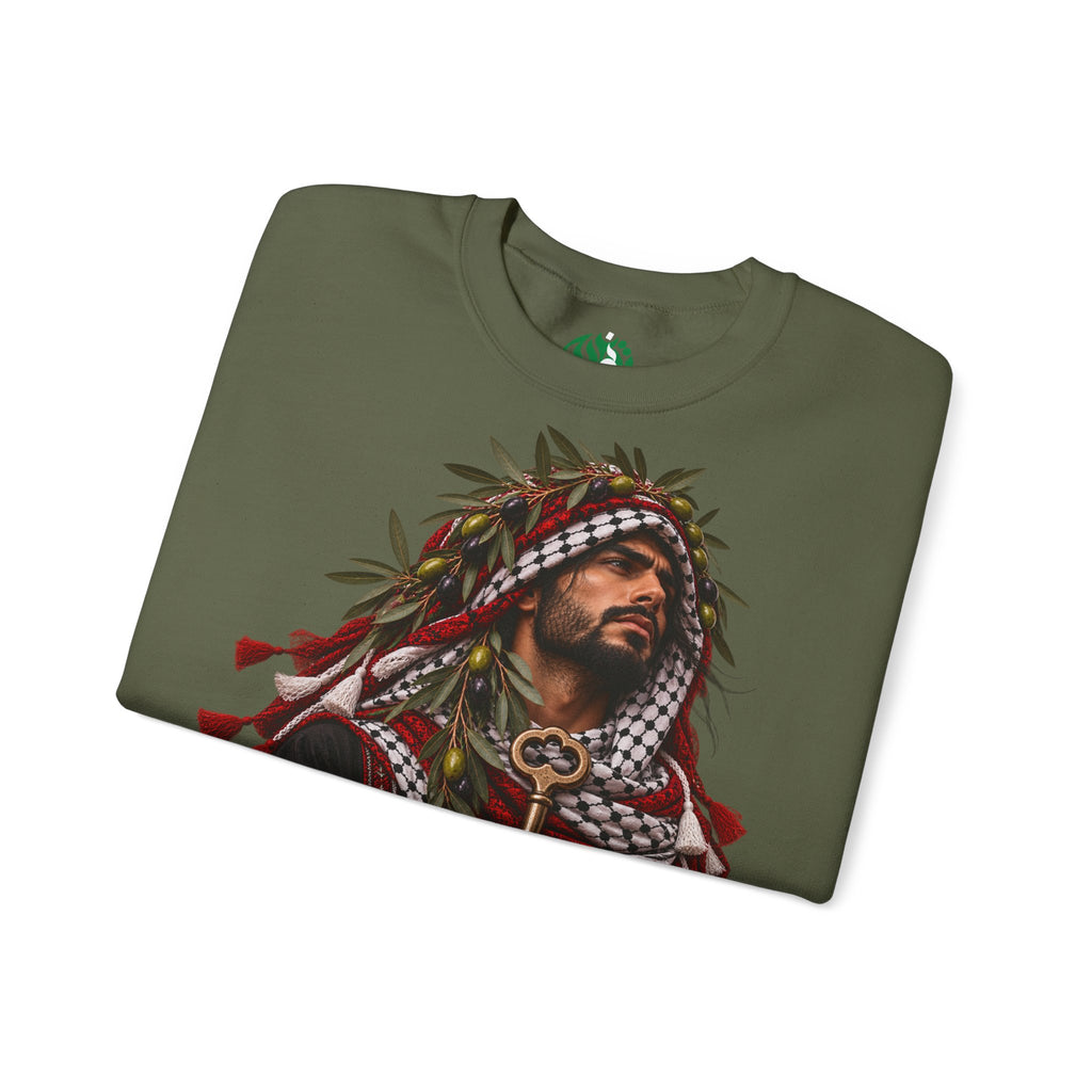 Crewneck Sweatshirt — Majestic Palestinian Liberation Portrait (keffiyeh & key)