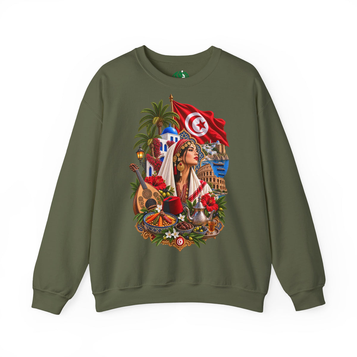 Sweat-shirt ras du cou Héritage Tunisien – Drapeau tunisien et collage culturel