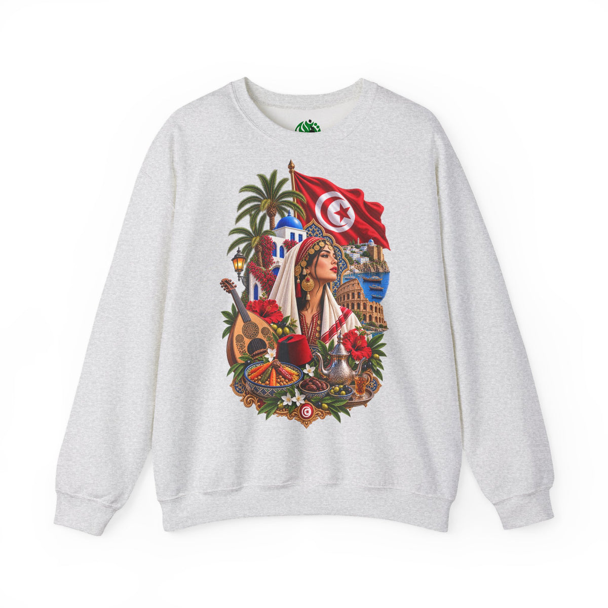 Sweat-shirt ras du cou Héritage Tunisien – Drapeau tunisien et collage culturel