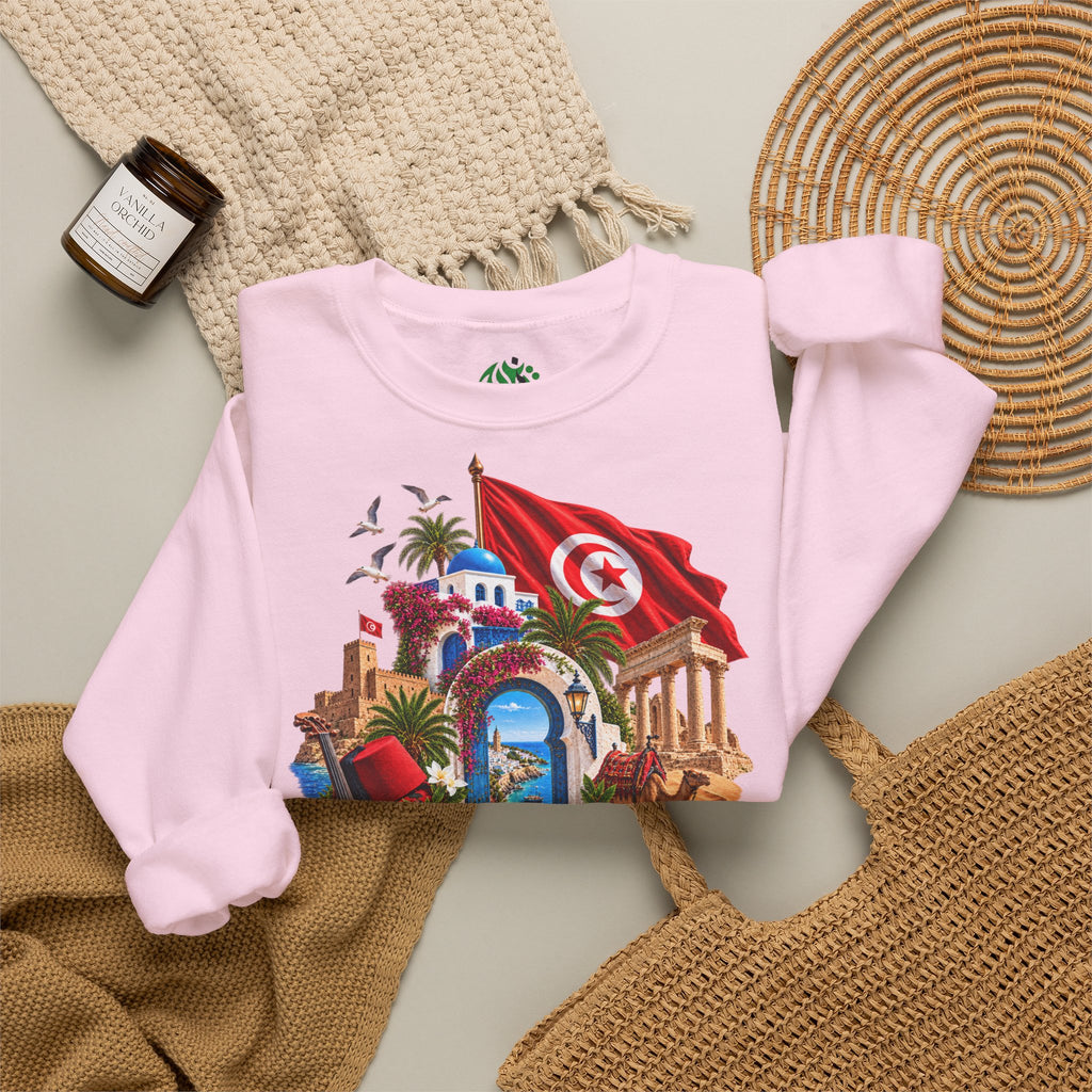 Tunisia travel collage sweatshirt | Tunisian flag, medina, palm trees