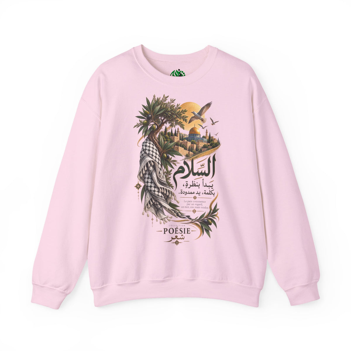 Arabic Palm Oasis Graphic Sweatshirt — "السلام" Poésie Crewneck