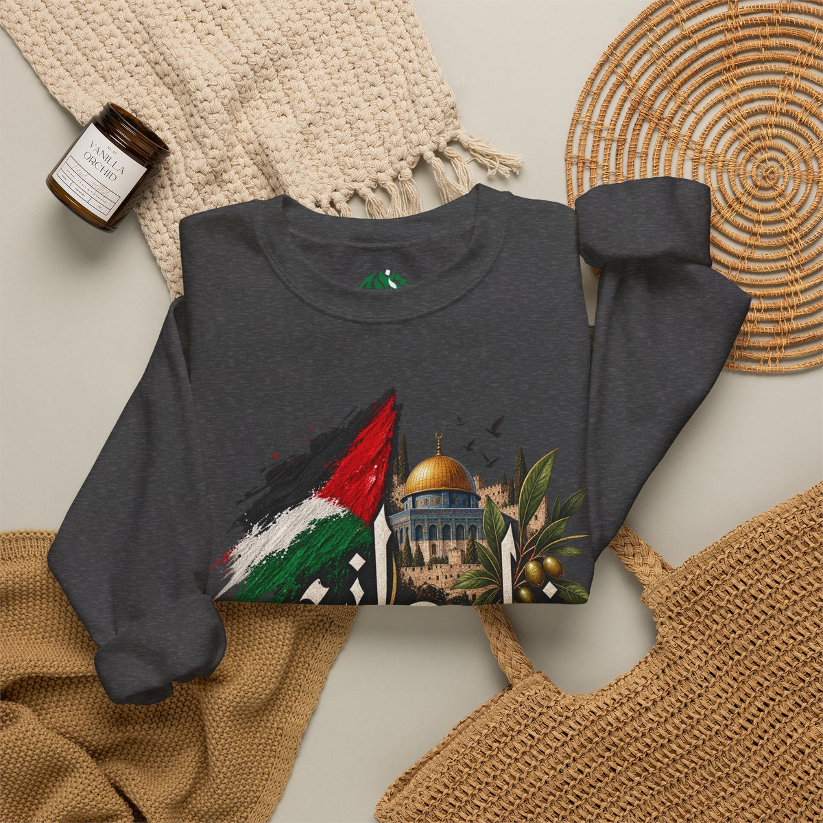 Palestine Dome of the Rock Flag Sweatshirt | Arabic Calligraphy, Olive Branch