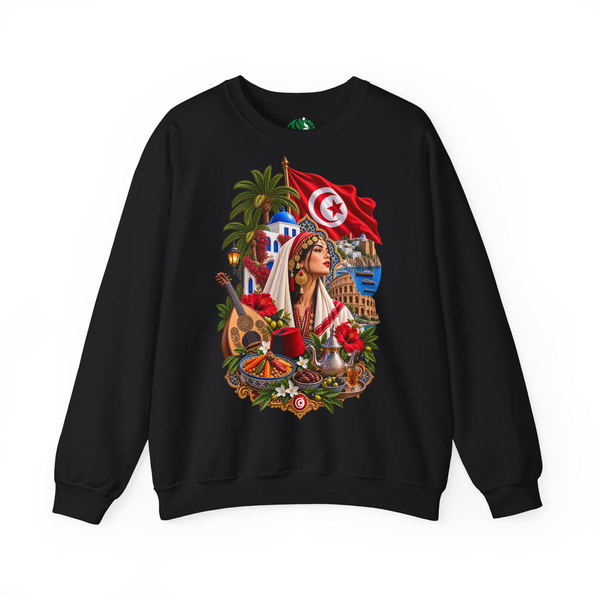 Sweat-shirt ras du cou Héritage Tunisien – Drapeau tunisien et collage culturel