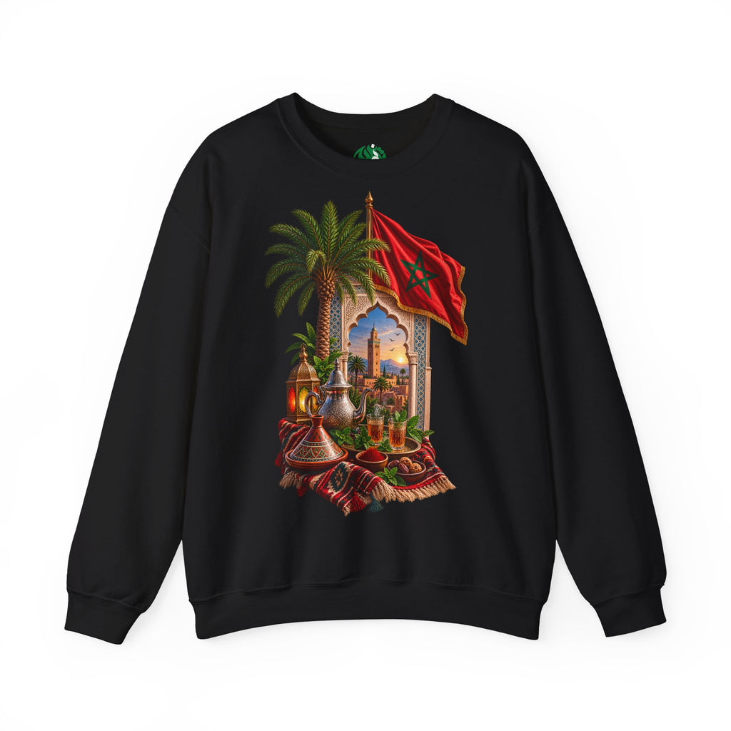 Sweat-shirt col rond Méli-mélo marocain — Drapeau du Maroc et scène du désert