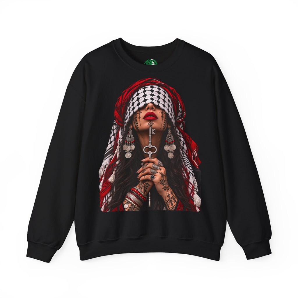 Palestinian Keffiyeh Woman Graphic Sweatshirt — Resilience Portrait Crewneck