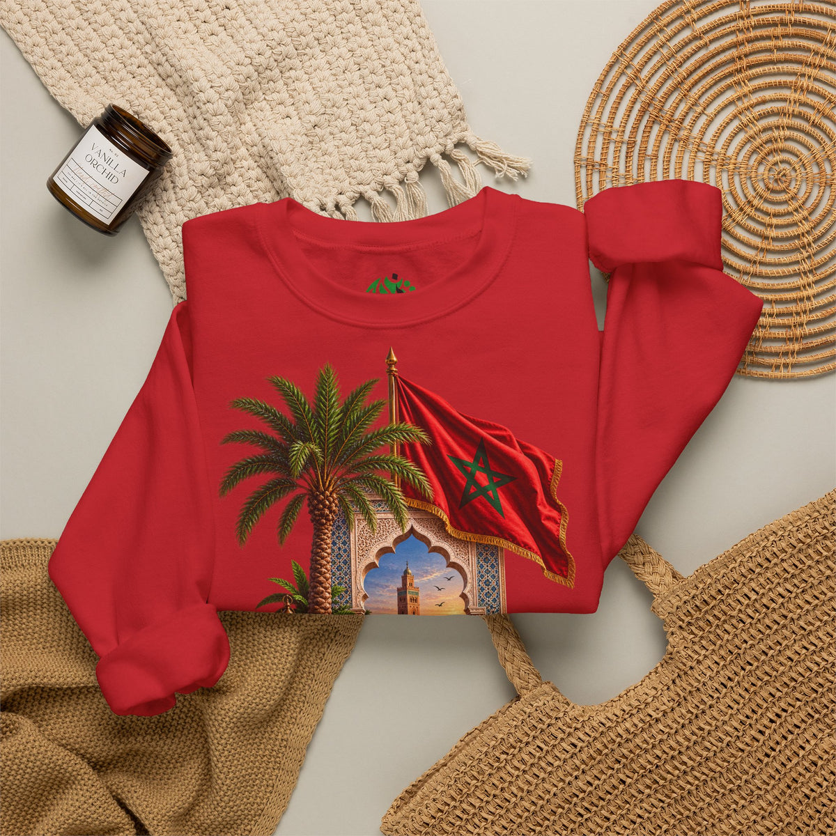 Sweat-shirt col rond Méli-mélo marocain — Drapeau du Maroc et scène du désert