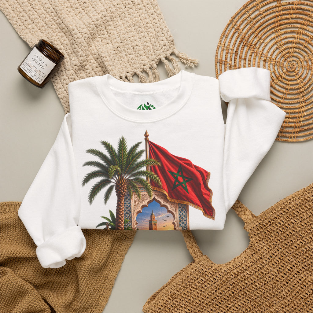 Sweat-shirt col rond Méli-mélo marocain — Drapeau du Maroc et scène du désert