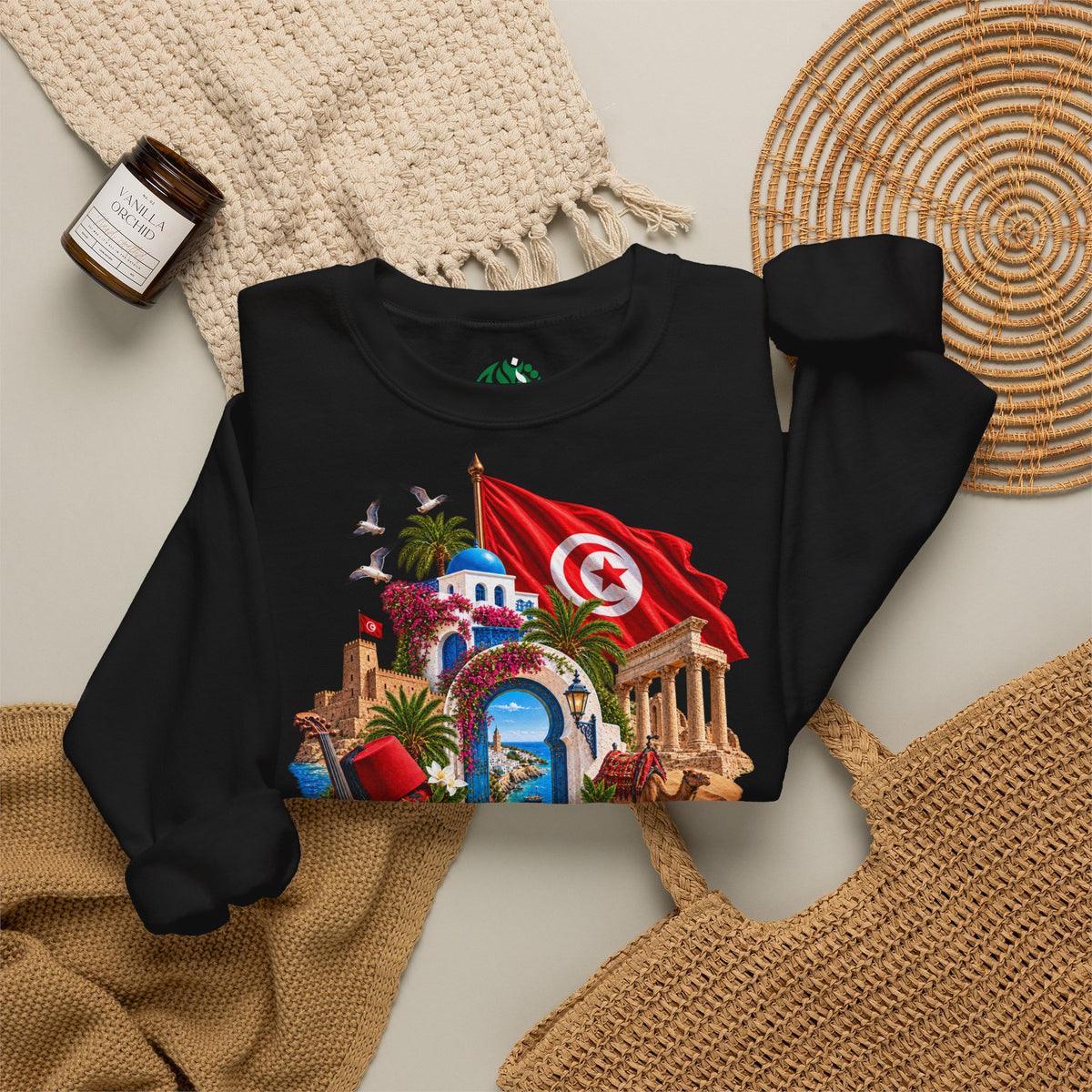 Tunisia travel collage Sweatshirt | Tunisian flag, medina, palm trees