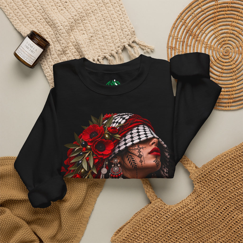 Native Floral Portrait Sweatshirt — Woman in Headdress Graphic Crewneck