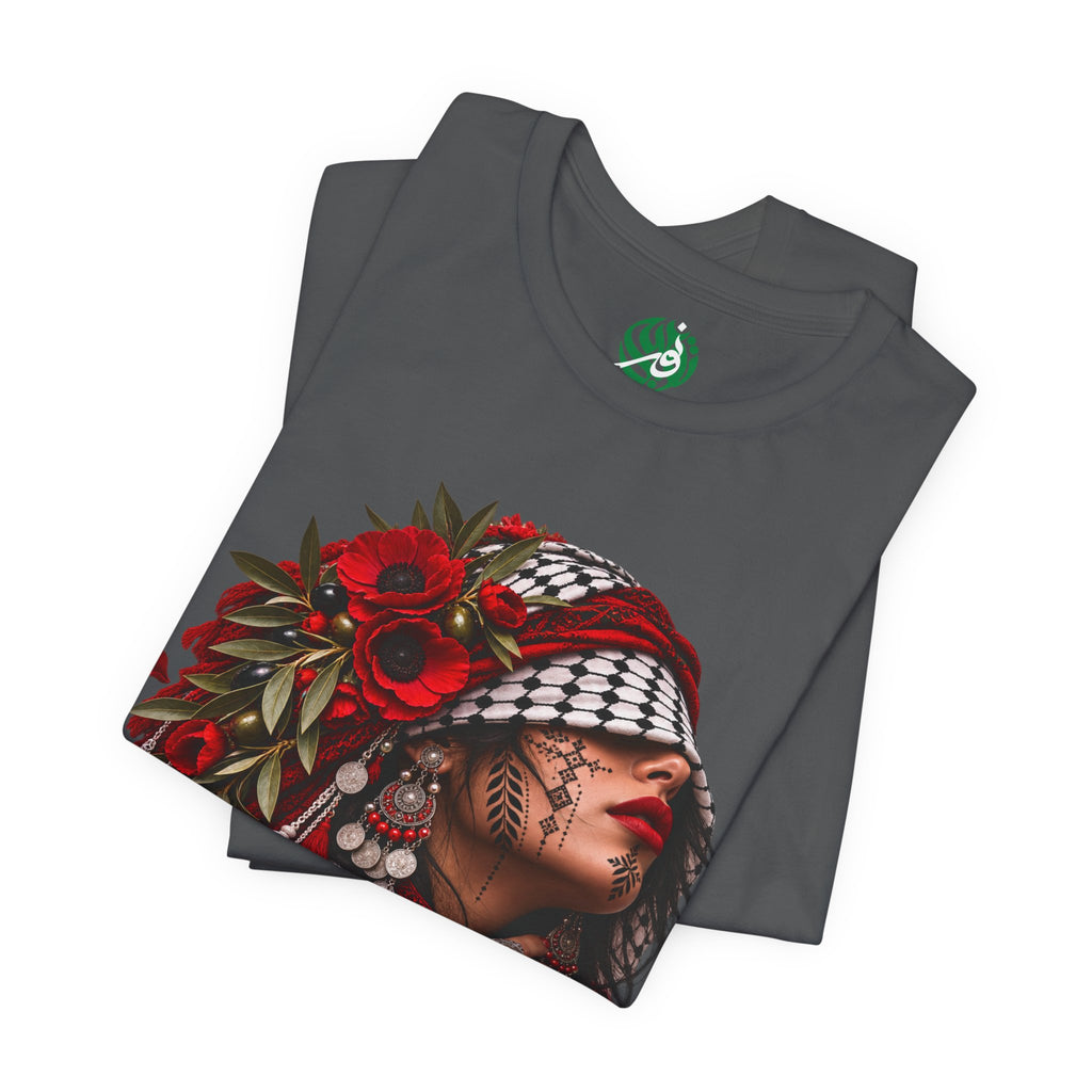 Palestinian Woman Portrait Tee | Keffiyeh Floral Illustration
