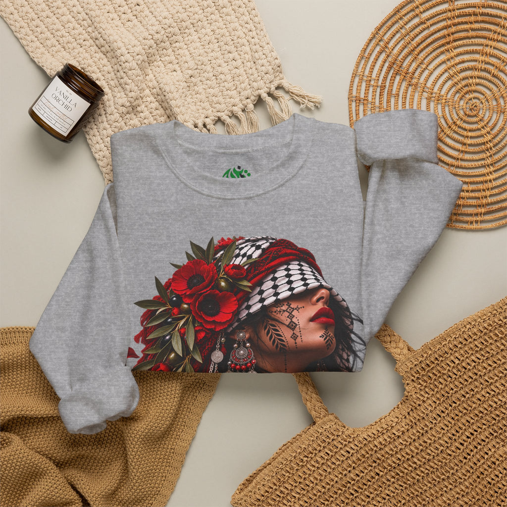 Native Floral Portrait Sweatshirt — Woman in Headdress Graphic Crewneck