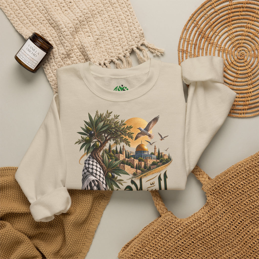 Arabic Palm Oasis Graphic Sweatshirt — "السلام" Poésie Crewneck