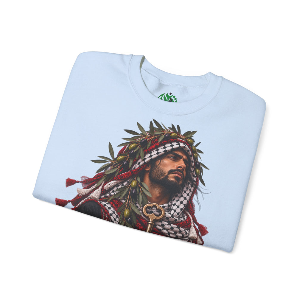Crewneck Sweatshirt — Majestic Palestinian Liberation Portrait (keffiyeh & key)
