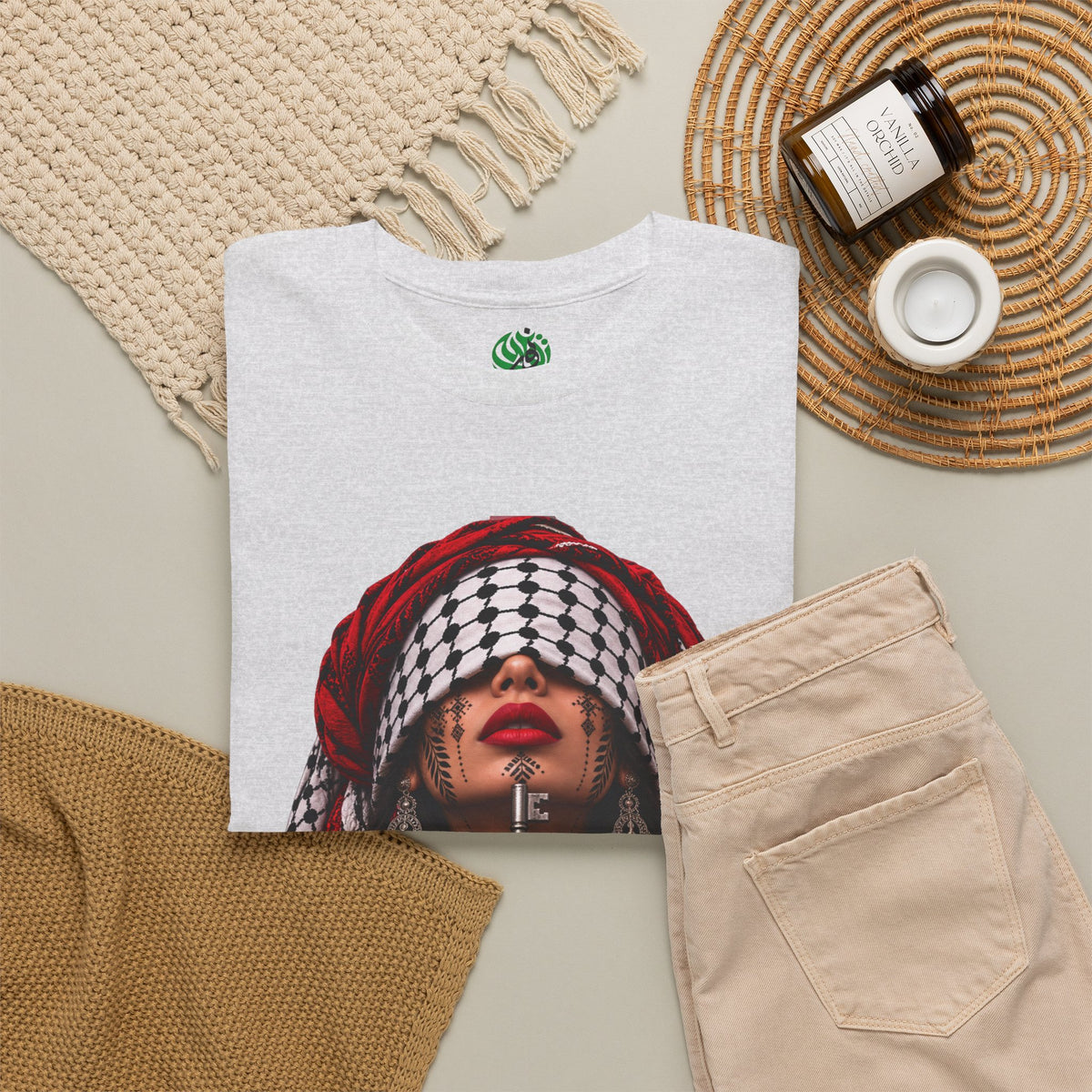 Palestinian Keffiyeh Portrait Tee — Bold Middle Eastern Cultural Art T-Shirt