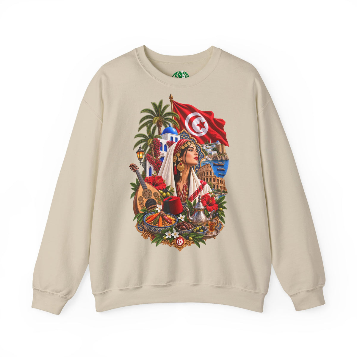 Sweat-shirt ras du cou Héritage Tunisien – Drapeau tunisien et collage culturel