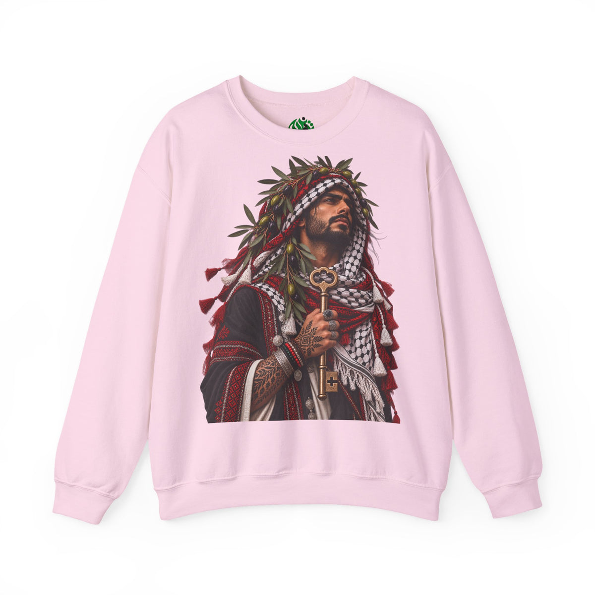 Crewneck Sweatshirt — Majestic Palestinian Liberation Portrait (keffiyeh & key)