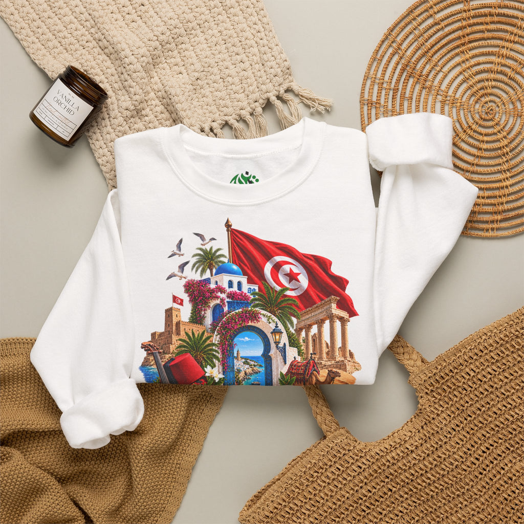 Tunisia travel collage sweatshirt | Tunisian flag, medina, palm trees