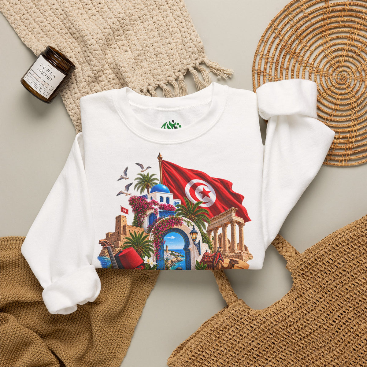 Tunisia travel collage Sweatshirt | Tunisian flag, medina, palm trees