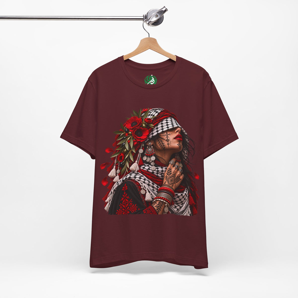 Palestinian Woman Portrait Tee | Keffiyeh Floral Illustration
