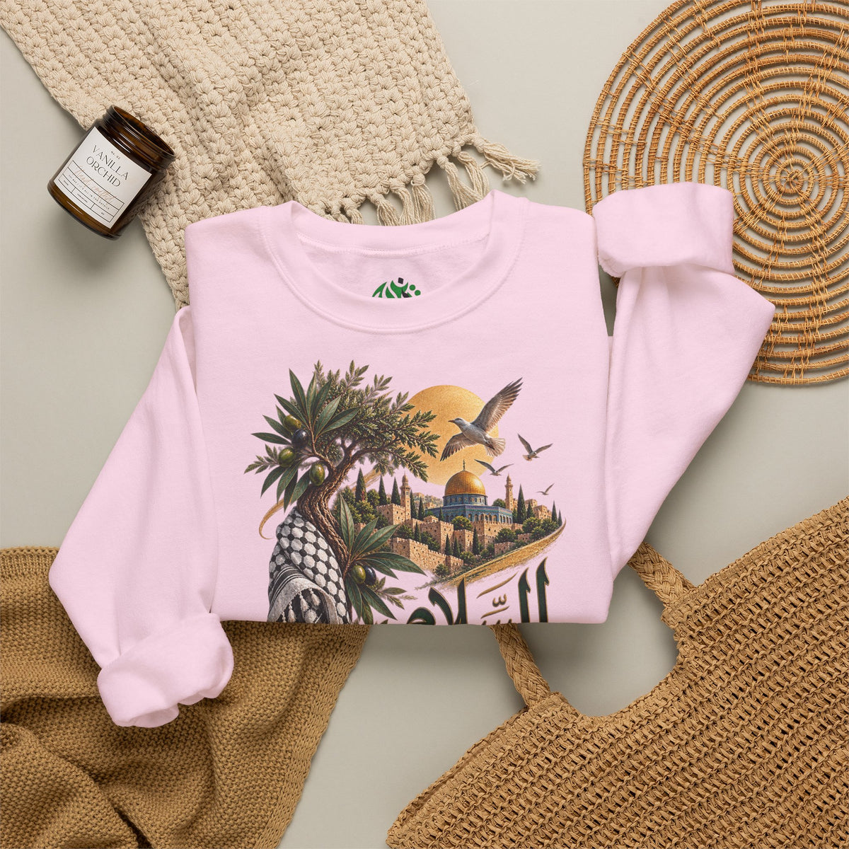 Arabic Palm Oasis Graphic Sweatshirt — "السلام" Poésie Crewneck