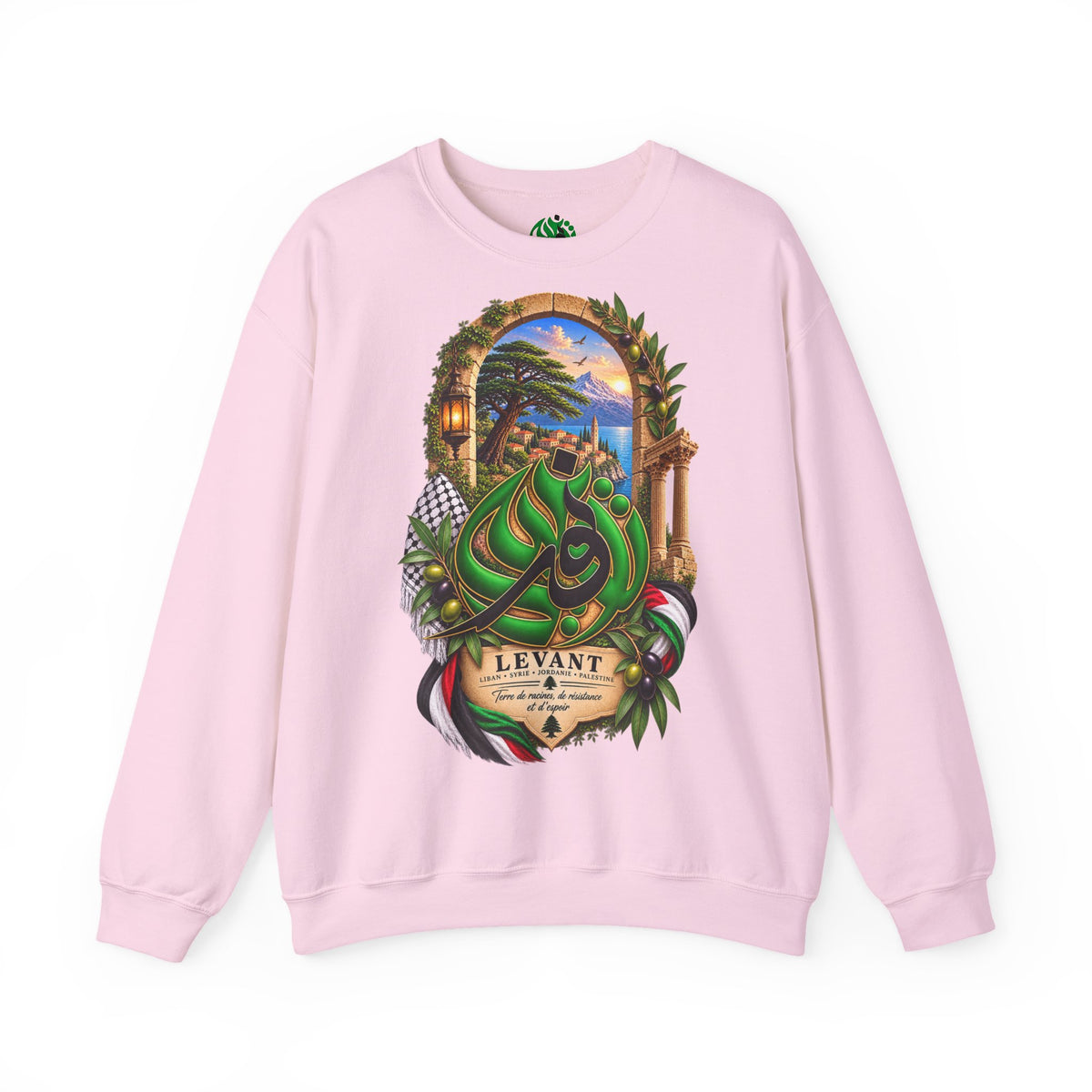 Levant Arabic Calligraphy Crewneck Sweatshirt | Scenic Mediterranean Artwork