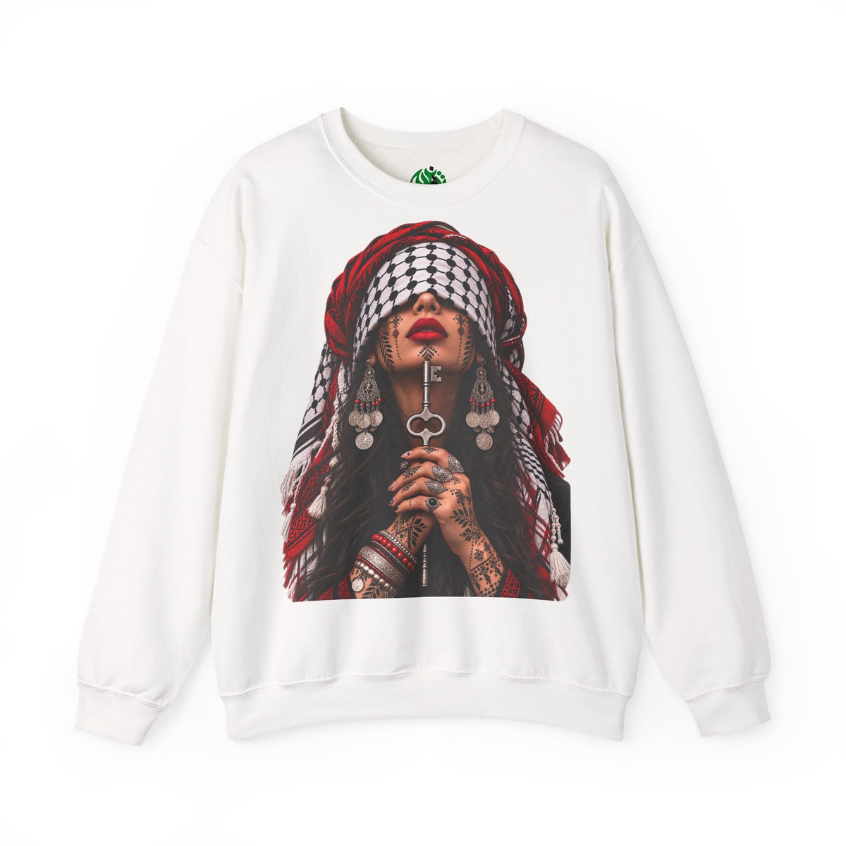 Palestinian Keffiyeh Woman Graphic Sweatshirt — Resilience Portrait Crewneck