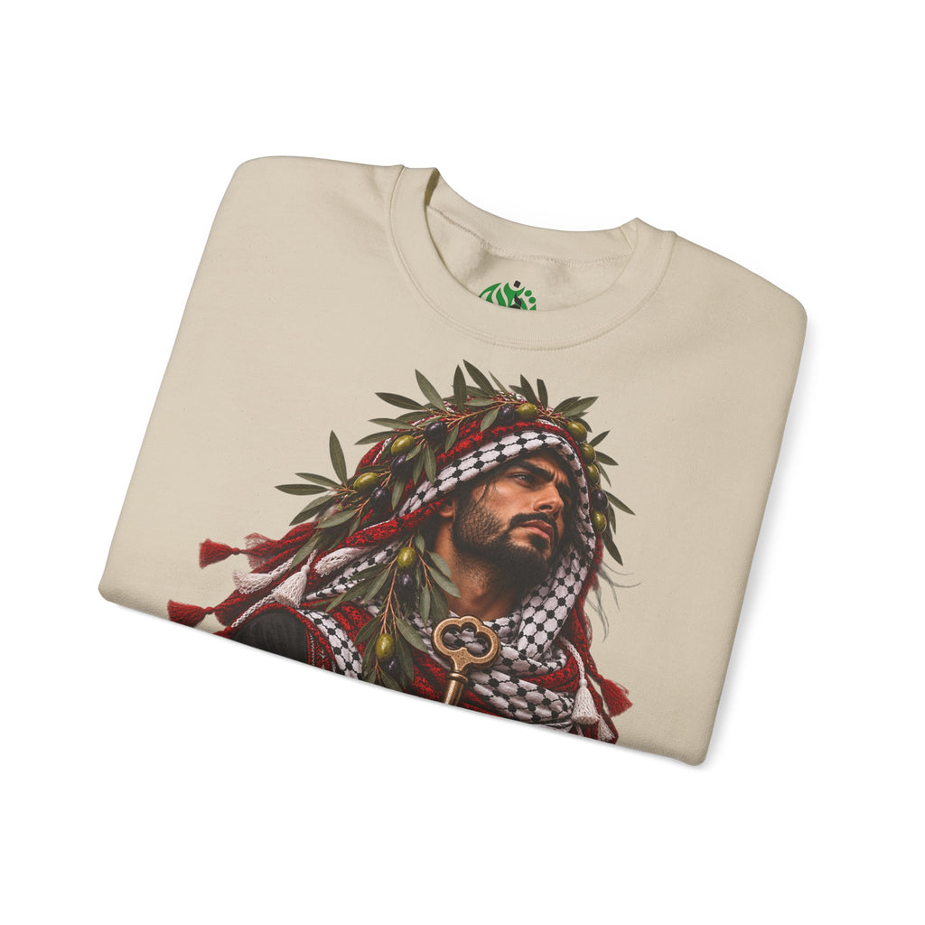 Crewneck Sweatshirt — Majestic Palestinian Liberation Portrait (keffiyeh & key)