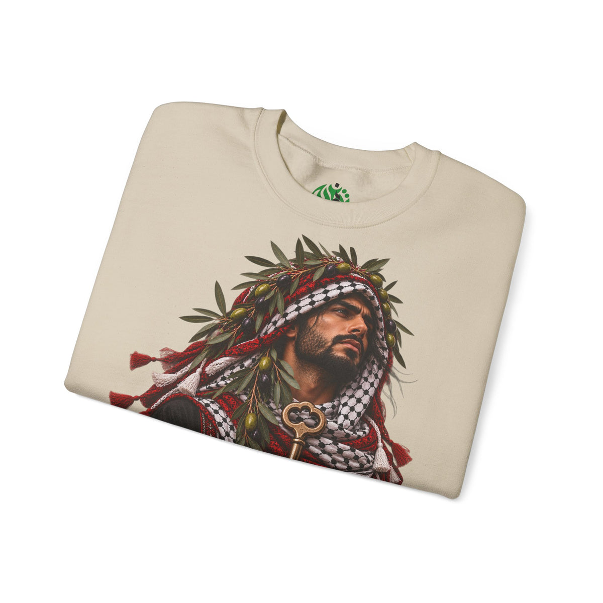 Crewneck Sweatshirt — Majestic Palestinian Liberation Portrait (keffiyeh & key)