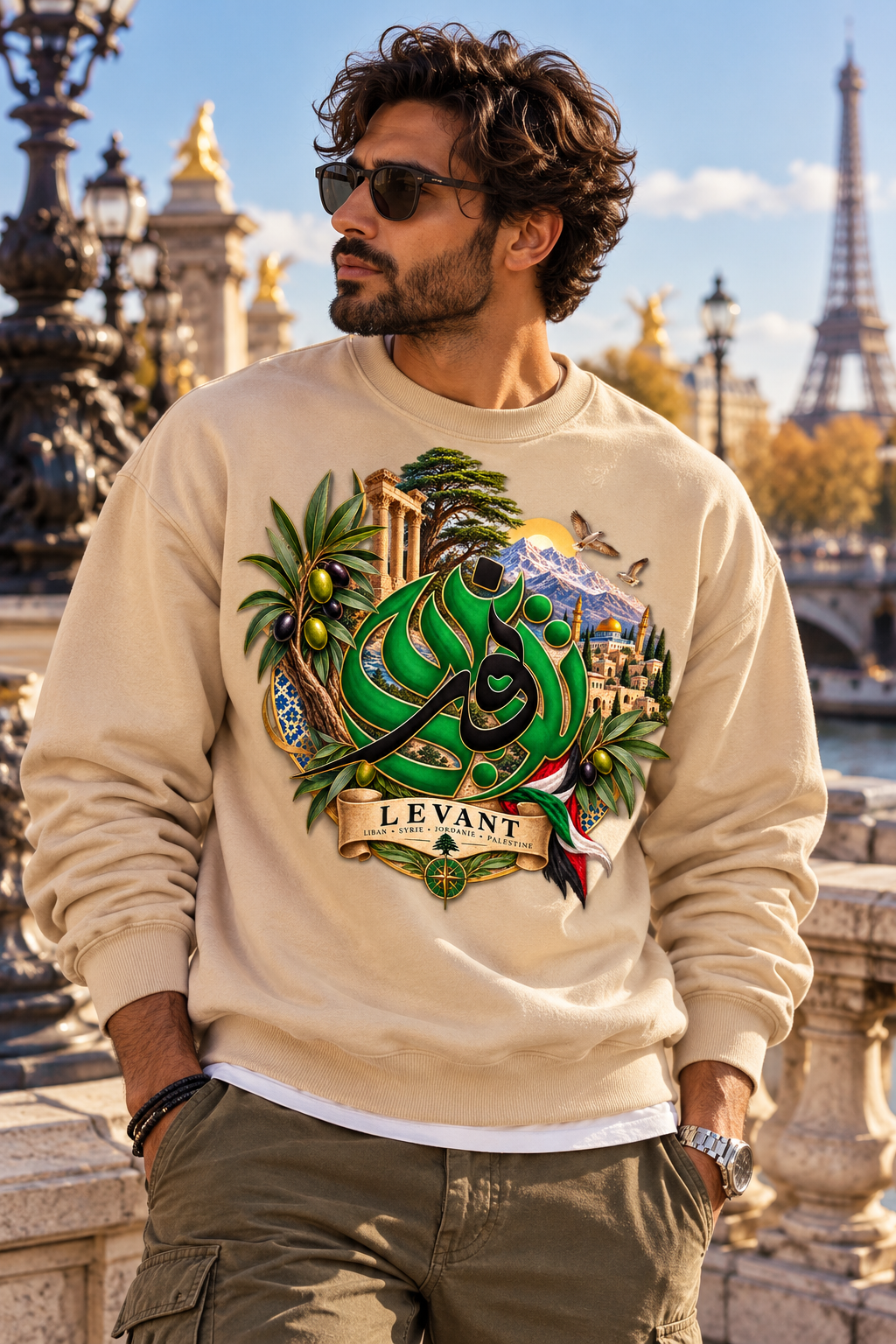 Levant Arabic Calligraphy Crewneck Sweatshirt | Middle Eastern Landscape Design